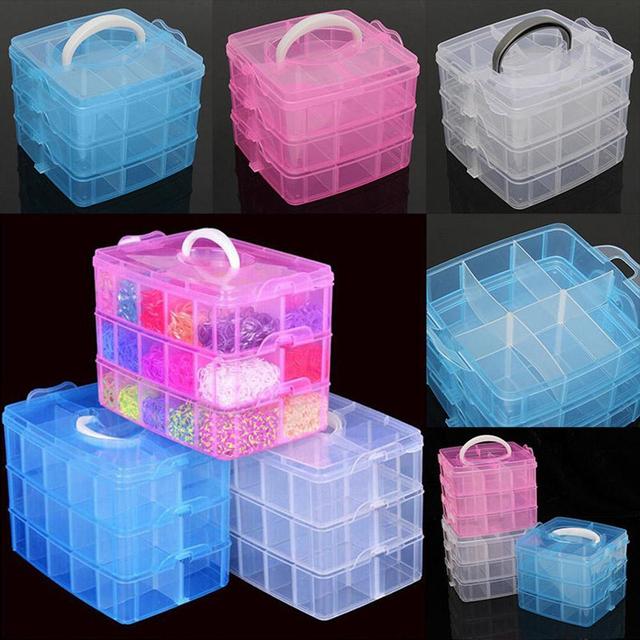 3 Layers 18 Compartments Clear Storage Box Container Jewelry Bead Organizer  Case Rangement Cajas organizadoras Plastic